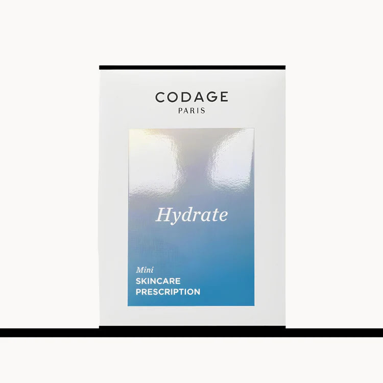 CODAGE PARIS skincare product packaging with 'Hydrate' and 'Mini Skincare Prescription' text on a white background.